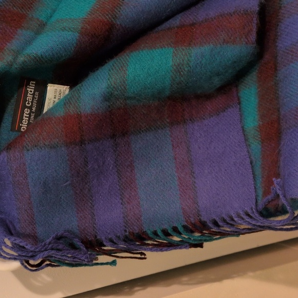 Pierre Cardin Blue Green Red Checkered Scarf Acrylic Soft Warm Vintage - Picture 4 of 5